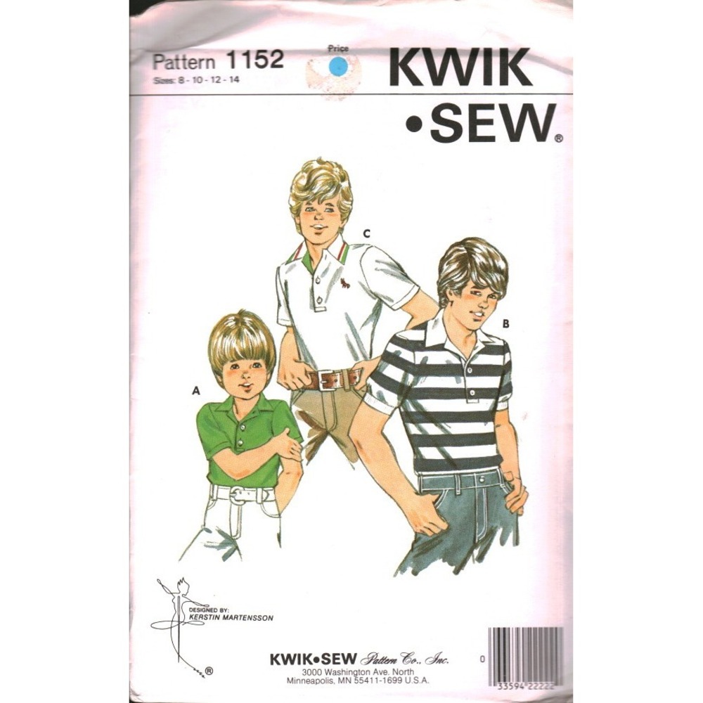 Kwik Sew 1152 Boys Knit Polo Shirt Sewing Pattern Sizes 8-14 Kerstin Martensson